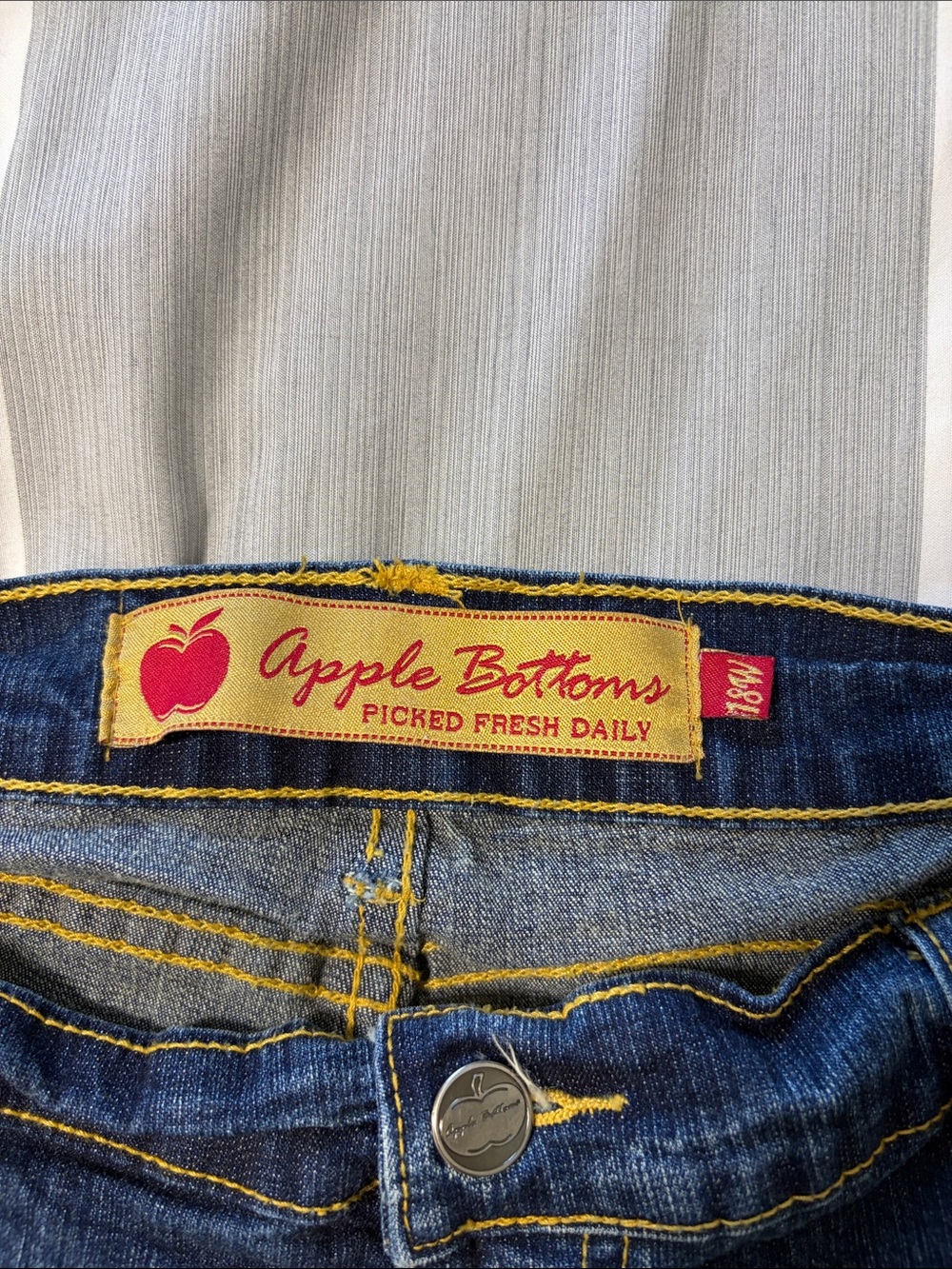 Apple Bottoms Blue Cropped Jeans with Red Embroidery
